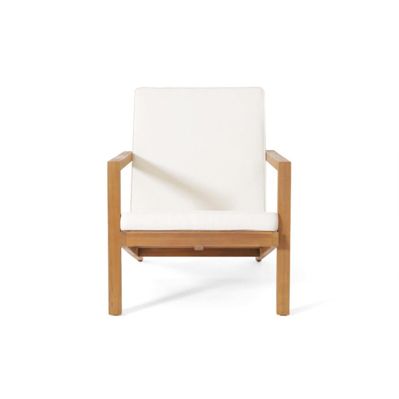 Noble House Acacia Wood Removable Outdoor Chat Set with Cushion, Teak / Cream - Image 14