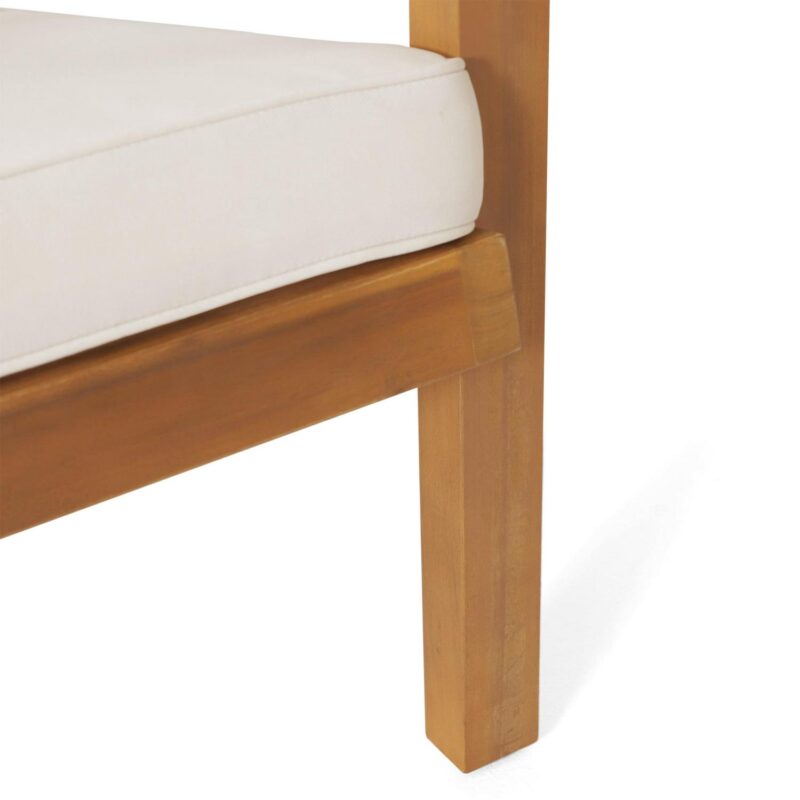 Noble House Acacia Wood Removable Outdoor Chat Set with Cushion, Teak / Cream - Image 5