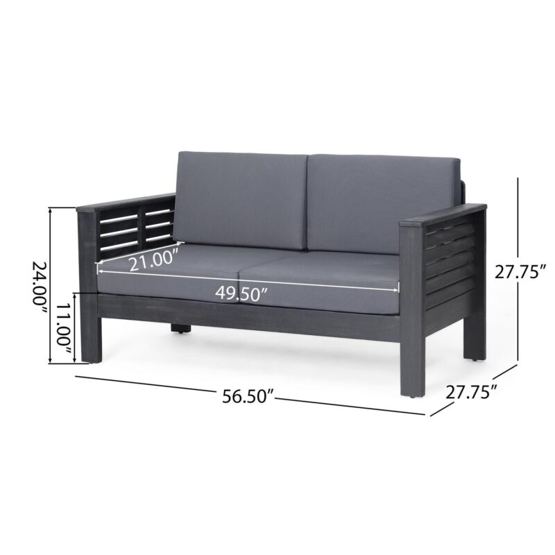 Noble House Acacia Wood 4-Pieces Outdoor Chat Set with Cushions, Dark Gray/Gray - Image 13