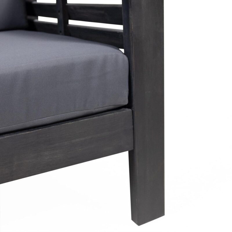 Noble House Acacia Wood 4-Pieces Outdoor Chat Set with Cushions, Dark Gray/Gray - Image 3