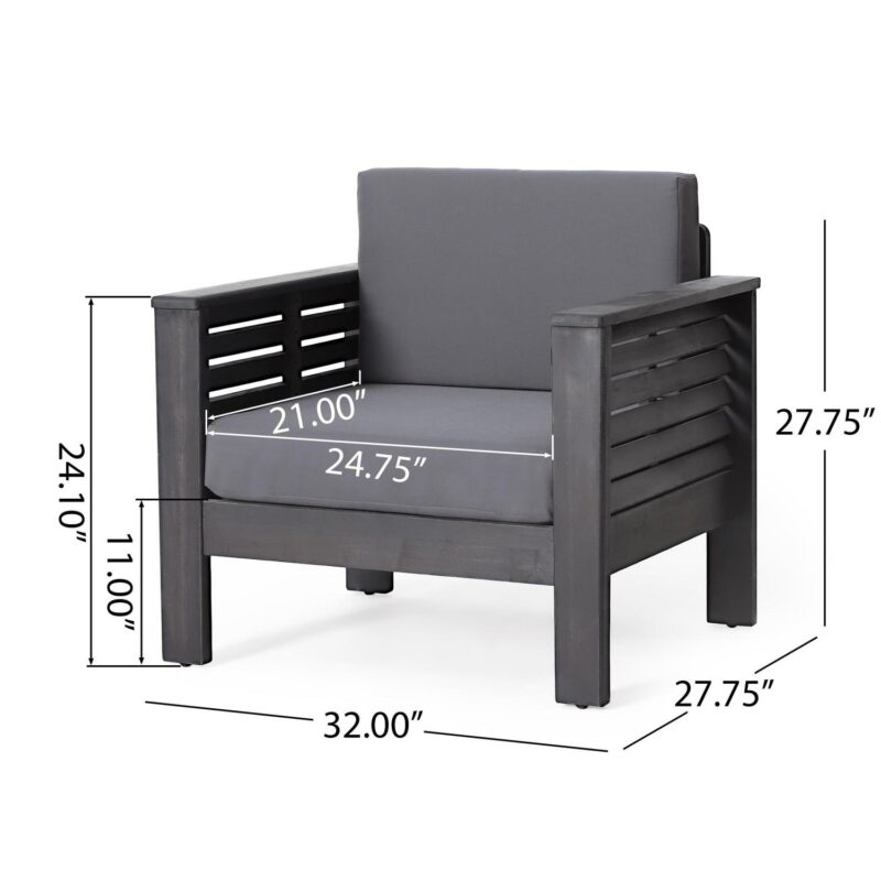 Noble House Acacia Wood 4-Pieces Outdoor Chat Set with Cushions, Dark Gray/Gray - Image 11