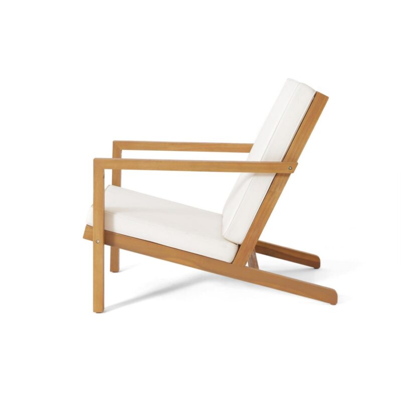 Noble House Acacia Wood Removable Outdoor Chat Set with Cushion, Teak / Cream - Image 12