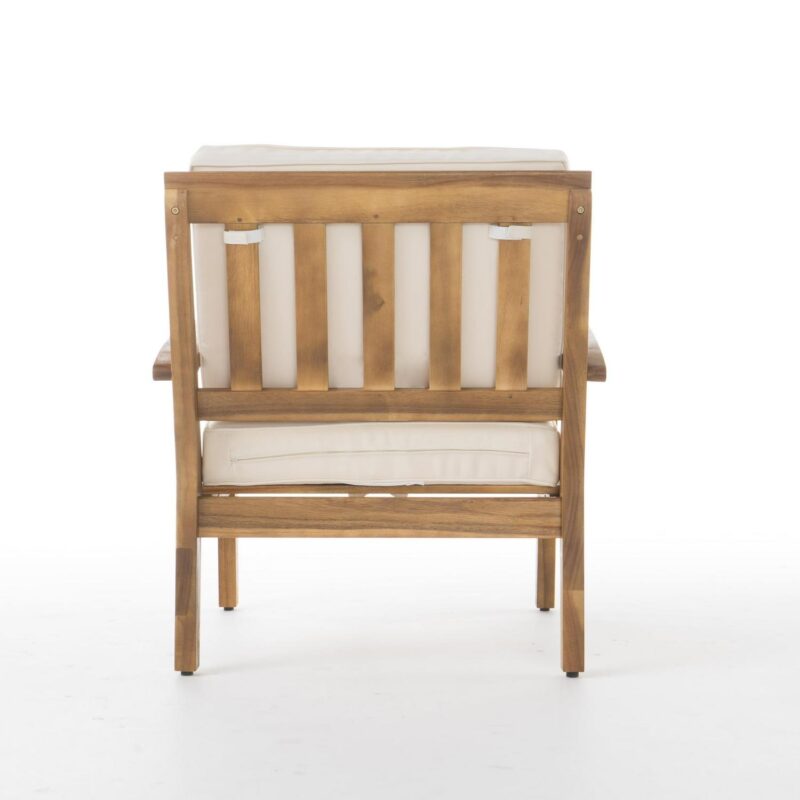 Noble House Aletta Outdoor Teak Finish Wooden Club Chairs with Cushions, Beige Set of 4 - Image 4