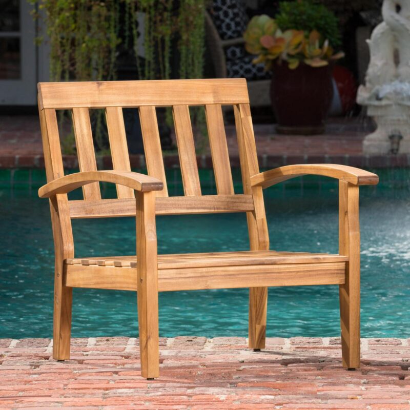 Noble House Aletta Outdoor Teak Finish Wooden Club Chairs with Cushions, Beige Set of 4 - Image 5