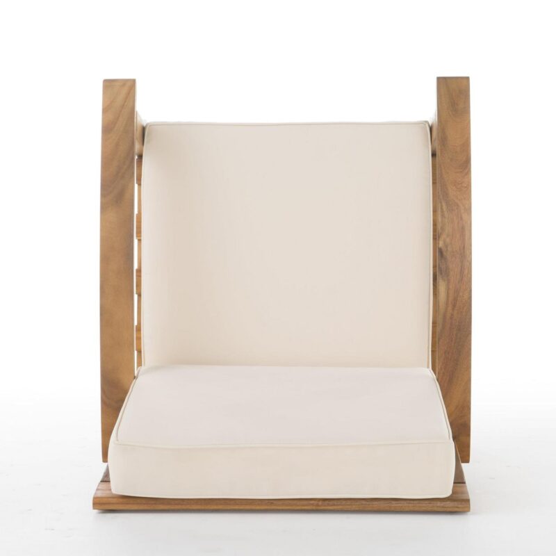 Noble House Aletta Outdoor Teak Finish Wooden Club Chairs with Cushions, Beige Set of 4 - Image 3
