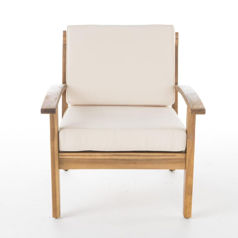 Noble House Aletta Outdoor Teak Finish Wooden Club Chairs with Cushions, Beige Set of 4 - Image 6