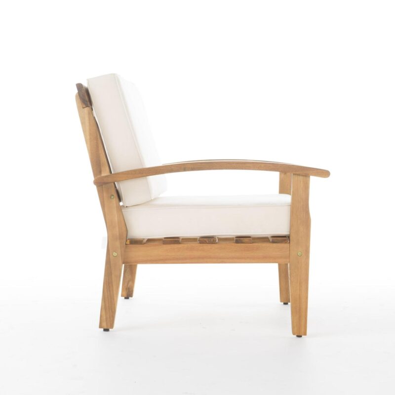 Noble House Aletta Outdoor Teak Finish Wooden Club Chairs with Cushions, Beige Set of 4 - Image 8