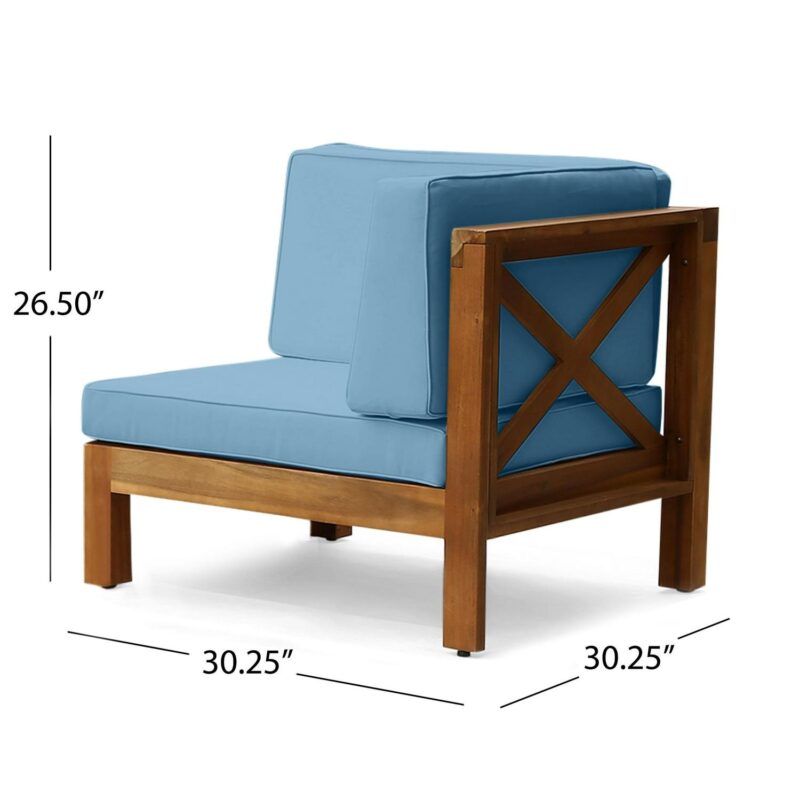 Noble House Brava Outdoor Modular Acacia Wood Sofa with Cushions Teak and Blue - Image 7