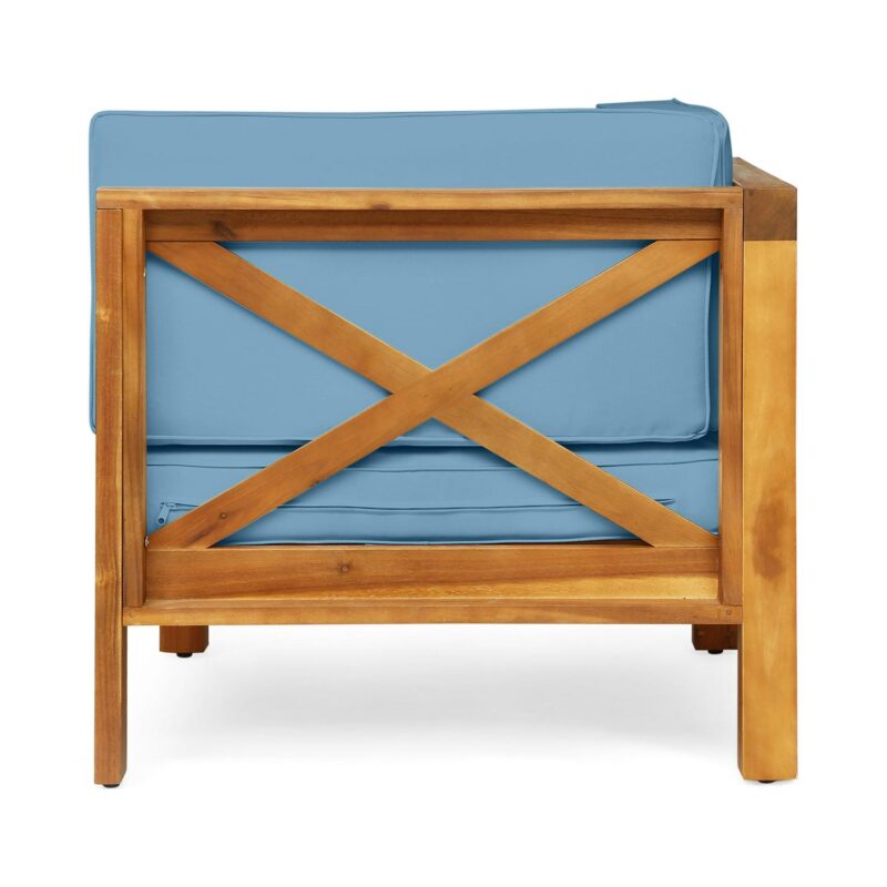 Noble House Brava Outdoor Modular Acacia Wood Sofa with Cushions Teak and Blue - Image 6