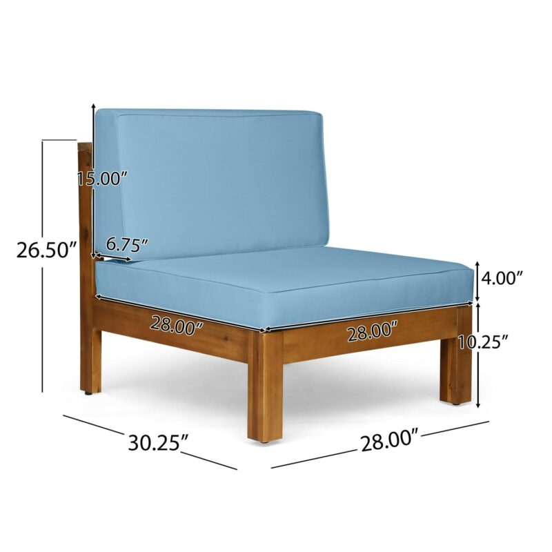 Noble House Brava Outdoor Modular Acacia Wood Sofa with Cushions Teak and Blue - Image 8