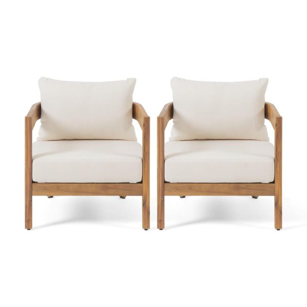 Noble House Brooklyn Outdoor Club Chair (Set of 2) Teak and Beige