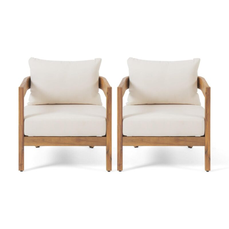 Noble House Brooklyn Outdoor Club Chair (Set of 2) Teak and Beige