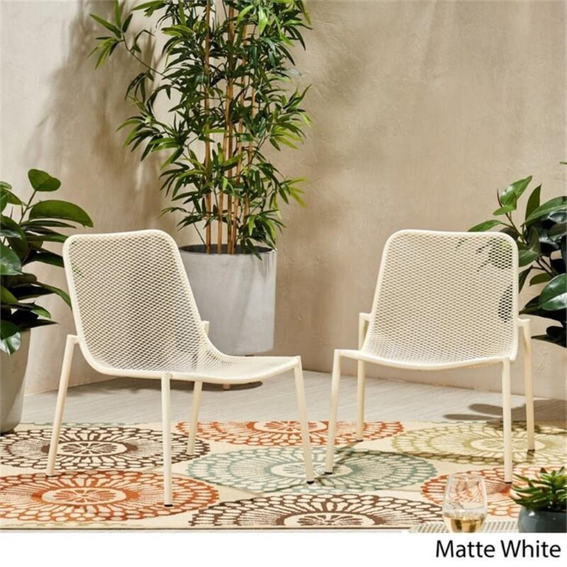 Noble House Bucknell Outdoor Modern Dining Chair in Matte White (Set of 2) - Image 3