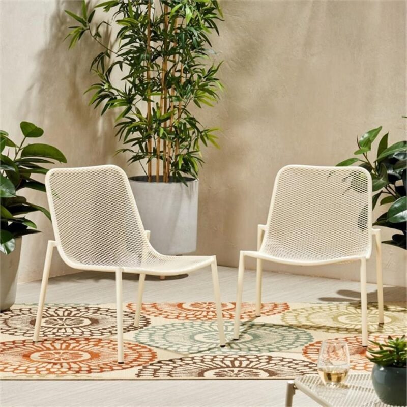 Noble House Bucknell Outdoor Modern Dining Chair in Matte White (Set of 2) - Image 2