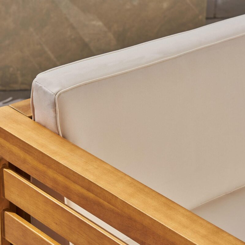 Noble House Cambridge Outdoor 5-Pc Acacia Wood Sofa Set Teak and Beige - Image 3