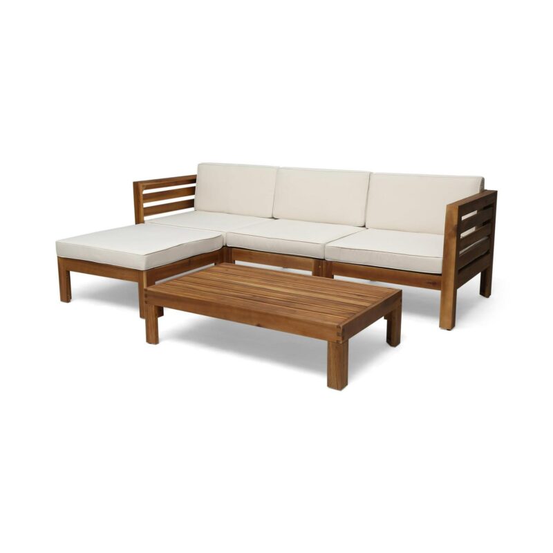 Noble House Cambridge Outdoor 5-Pc Acacia Wood Sofa Set Teak and Beige - Image 18