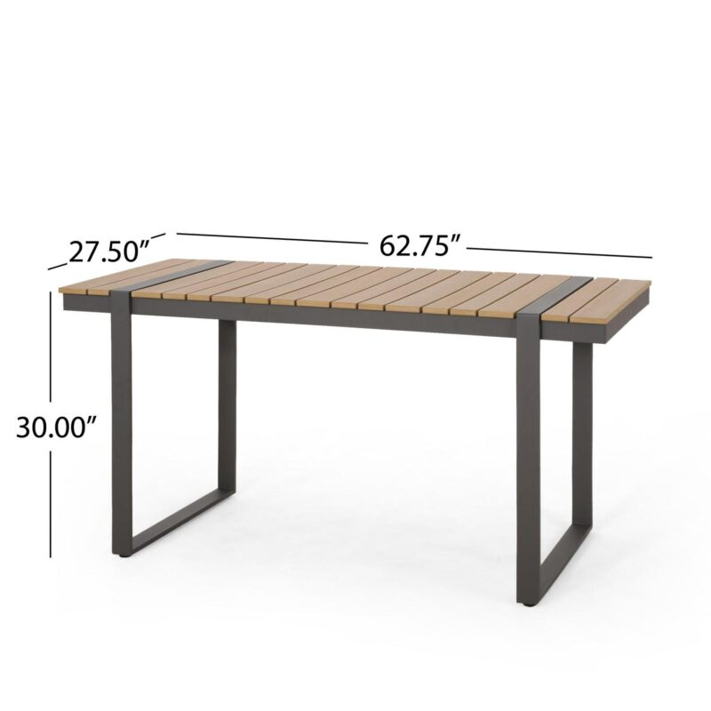 Noble House Chaves Aluminum Outdoor Dining Table, Natural and Gray - Image 5