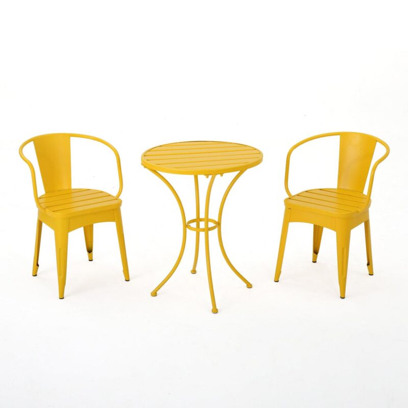 Noble House Colmar Outdoor Iron 3 Piece Bistro Set in Matte Yellow - Image 2