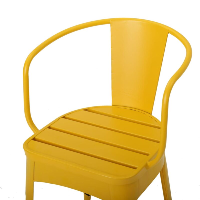 Noble House Colmar Outdoor Iron 3 Piece Bistro Set in Matte Yellow - Image 8