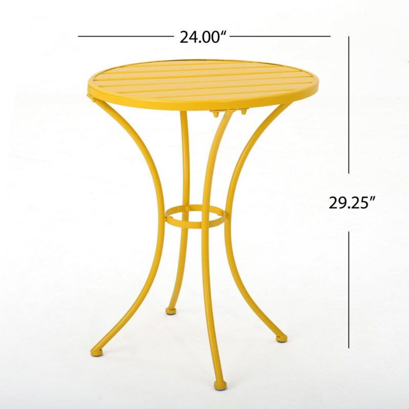 Noble House Colmar Outdoor Iron 3 Piece Bistro Set in Matte Yellow - Image 4