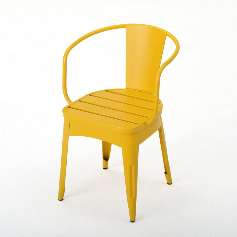 Noble House Colmar Outdoor Iron 3 Piece Bistro Set in Matte Yellow - Image 10