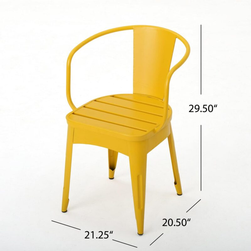 Noble House Colmar Outdoor Iron 3 Piece Bistro Set in Matte Yellow - Image 5