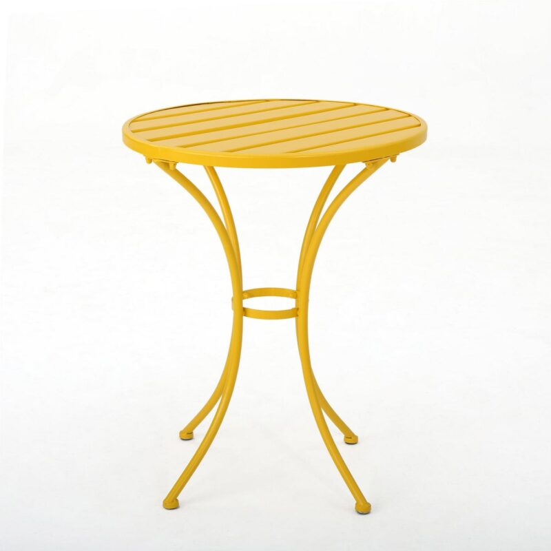 Noble House Colmar Outdoor Iron 3 Piece Bistro Set in Matte Yellow - Image 16