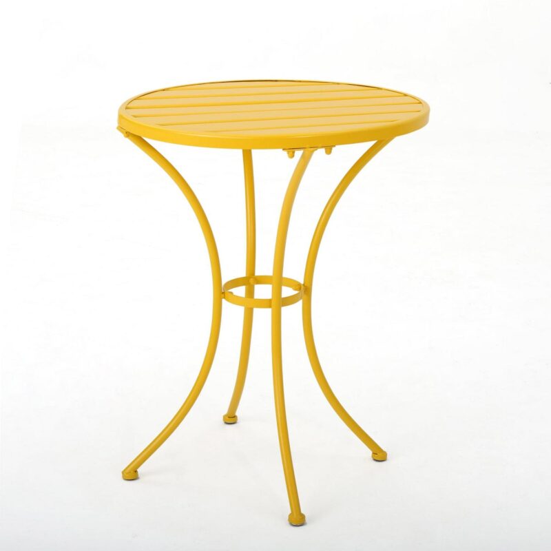 Noble House Colmar Outdoor Iron 3 Piece Bistro Set in Matte Yellow - Image 17