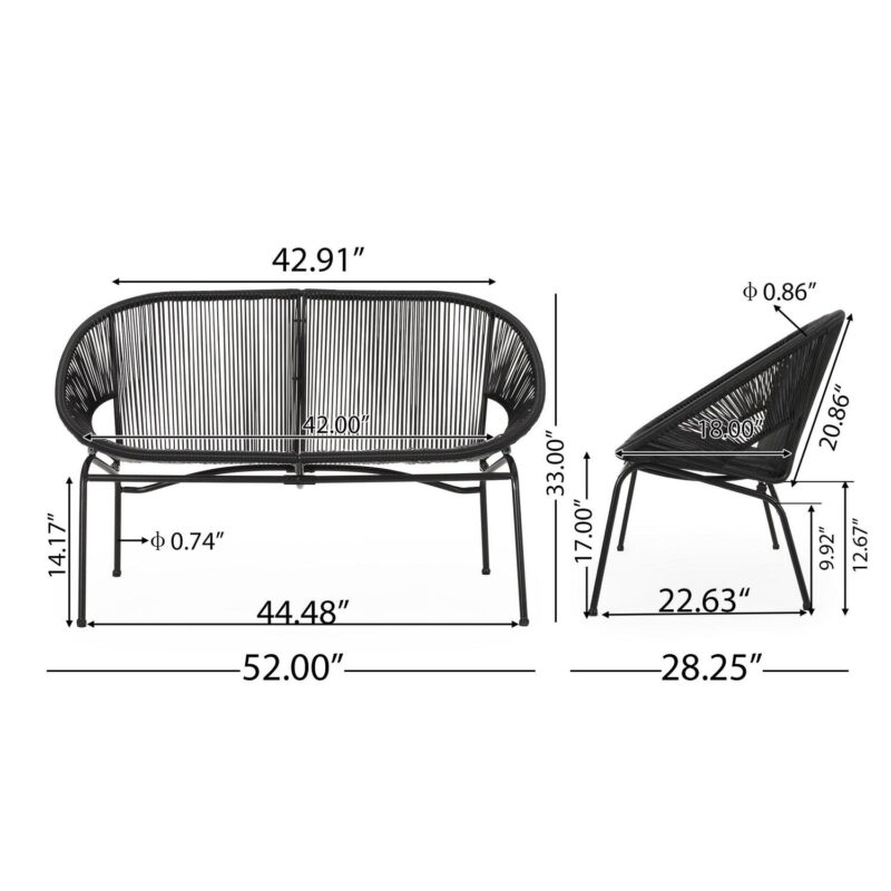 Noble House Condessa Patio PE Rattan Hammock Weave Loveseat Bench in Black - Image 4