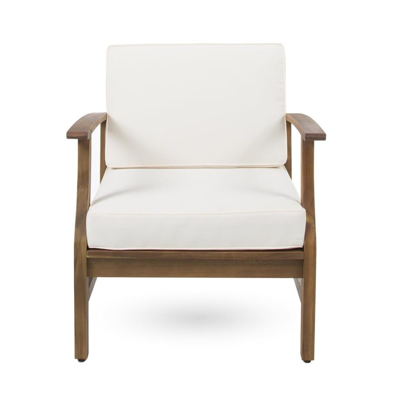 Noble House Contemporary Acacia Wood Club Chairs, Water-Resistant Cushions, Teak/Cream (Set of 2) - Image 6