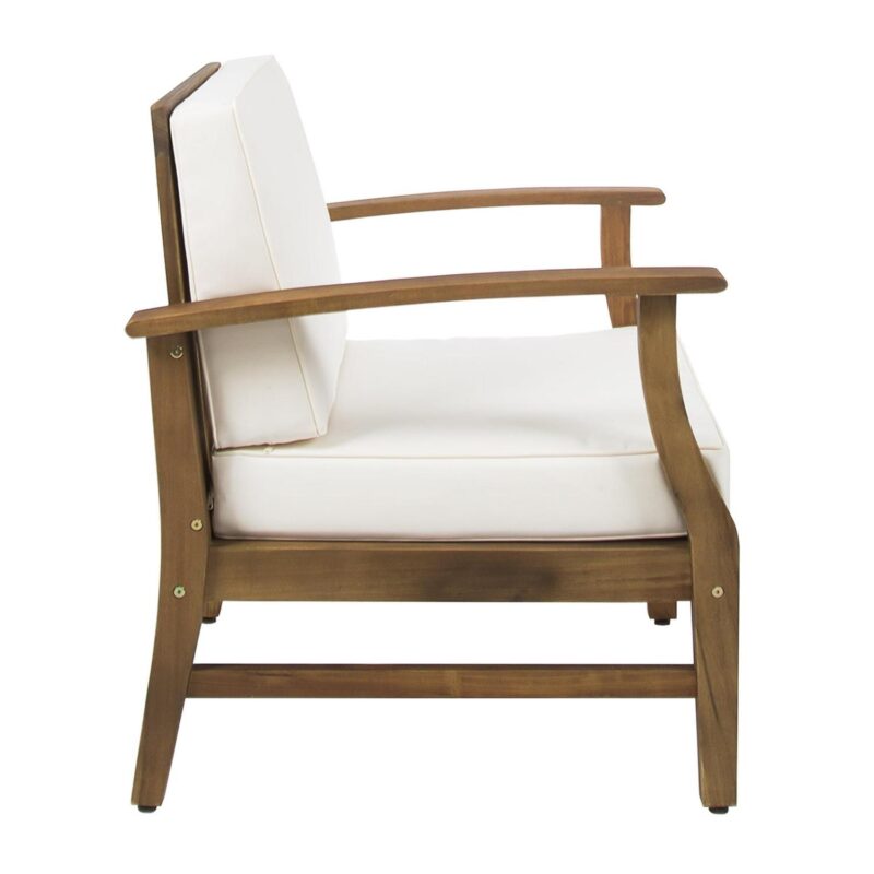 Noble House Contemporary Acacia Wood Club Chairs, Water-Resistant Cushions, Teak/Cream (Set of 2) - Image 8