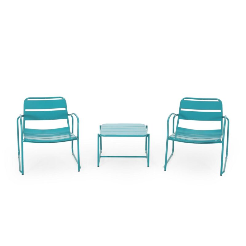 Noble House Cowan 3 Piece Outdoor Conversation Set in Matte Teal - Image 10