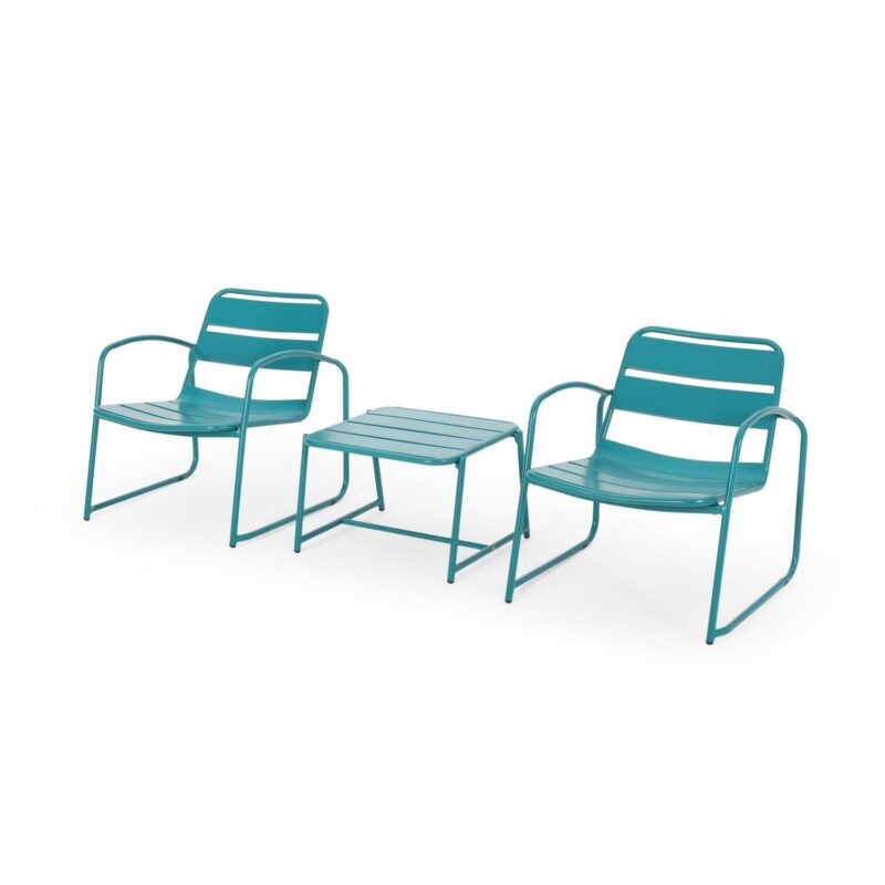 Noble House Cowan 3 Piece Outdoor Conversation Set in Matte Teal - Image 9