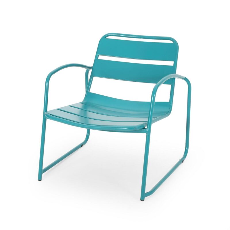 Noble House Cowan 3 Piece Outdoor Conversation Set in Matte Teal - Image 5