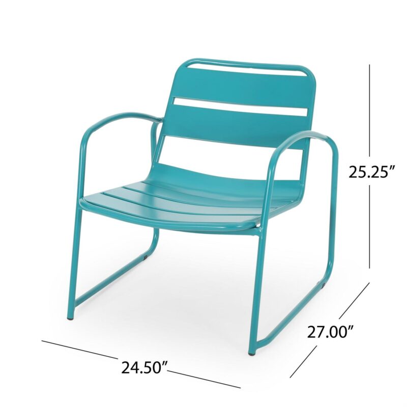 Noble House Cowan 3 Piece Outdoor Conversation Set in Matte Teal - Image 7