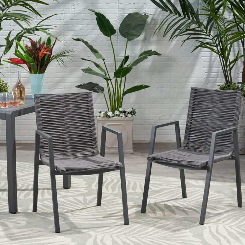 Noble House Deloris Outdoor Aluminum Dining Chair in Gray (Set of 2) - Image 4
