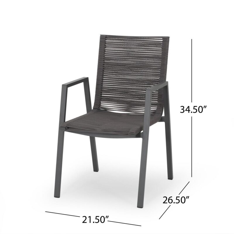 Noble House Deloris Outdoor Aluminum Dining Chair in Gray (Set of 2) - Image 10