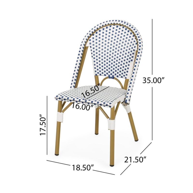 Noble House Elize Aluminum and Faux Rattan Bistro Chairs in Blue/White (Set of 2) - Image 9