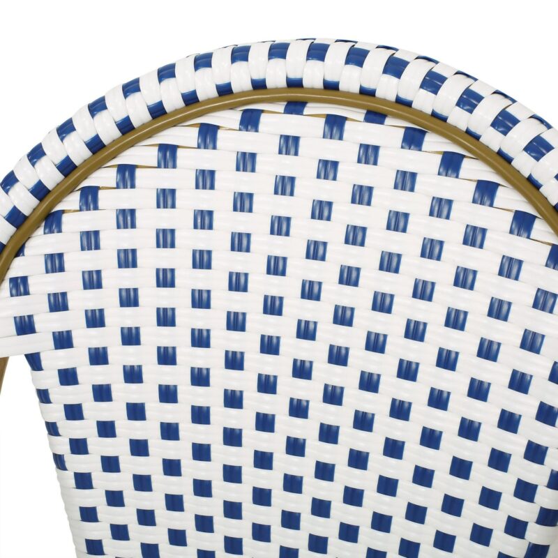 Noble House Elize Aluminum and Faux Rattan Bistro Chairs in Blue/White (Set of 2) - Image 6