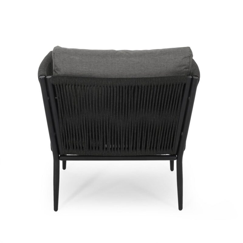 Noble House Evelee Outdoor Rope Club Chair with Cushions, Set of 2, Black and Gray - Image 7