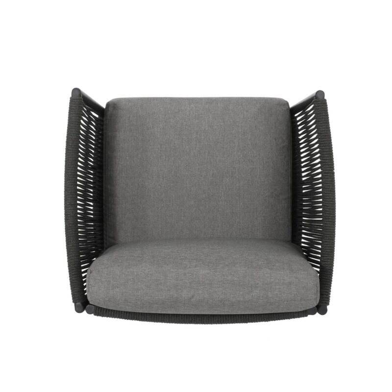 Noble House Evelee Outdoor Rope Club Chair with Cushions, Set of 2, Black and Gray - Image 6