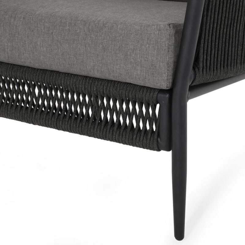 Noble House Evelee Outdoor Rope Club Chair with Cushions, Set of 2, Black and Gray - Image 4