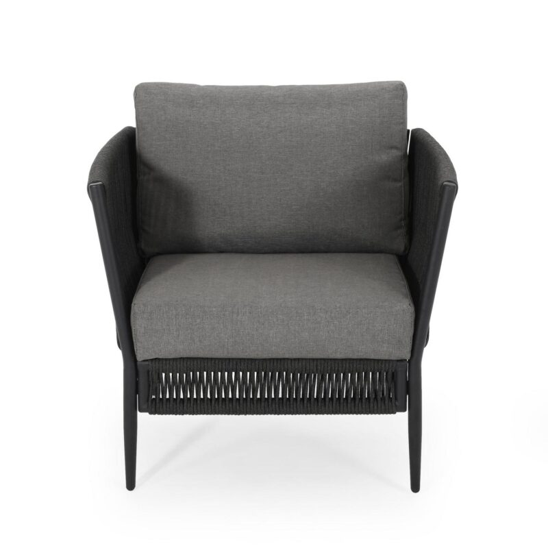 Noble House Evelee Outdoor Rope Club Chair with Cushions, Set of 2, Black and Gray - Image 8