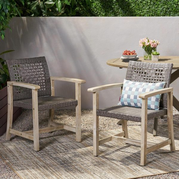 Noble House Hampton Outdoor Acacia Wood Dining Chair in Light Gray (Set of 2)