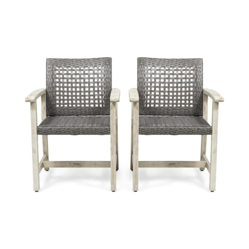 Noble House Hampton Outdoor Acacia Wood Dining Chair in Light Gray (Set of 2) - Image 10