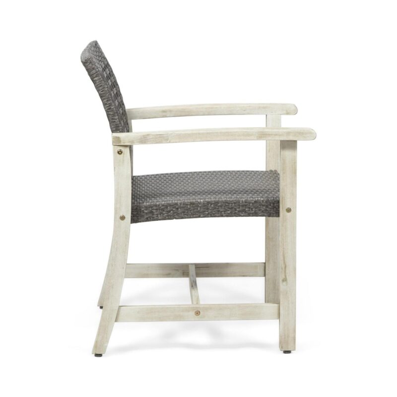 Noble House Hampton Outdoor Acacia Wood Dining Chair in Light Gray (Set of 2) - Image 6