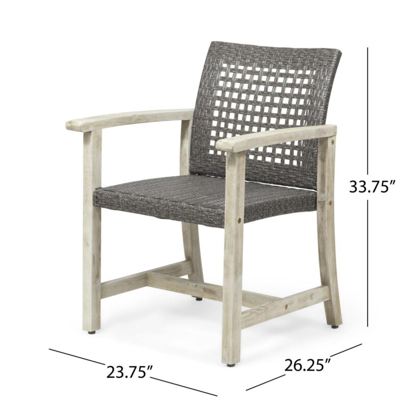 Noble House Hampton Outdoor Acacia Wood Dining Chair in Light Gray (Set of 2) - Image 9
