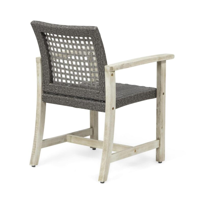 Noble House Hampton Outdoor Acacia Wood Dining Chair in Light Gray (Set of 2) - Image 5