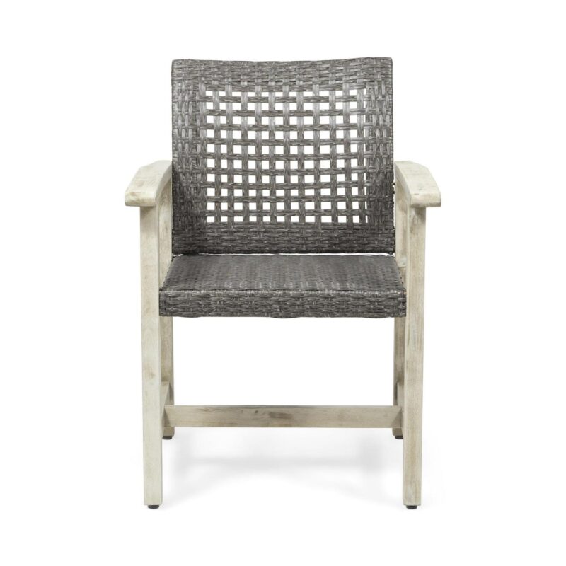 Noble House Hampton Outdoor Acacia Wood Dining Chair in Light Gray (Set of 2) - Image 8