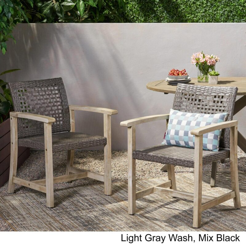 Noble House Hampton Outdoor Acacia Wood Dining Chair in Light Gray (Set of 2) - Image 2